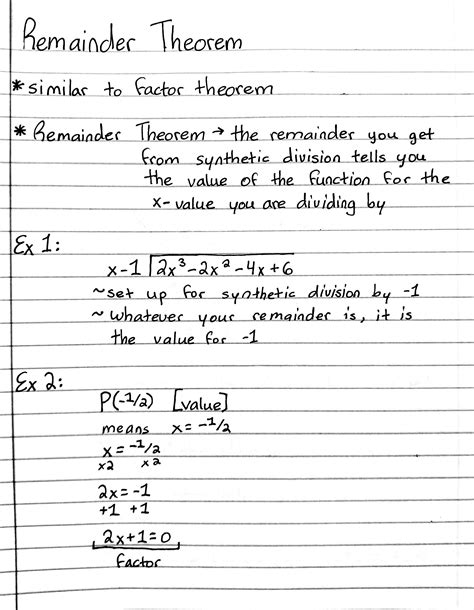 remainder and factor theorem worksheet pdf
